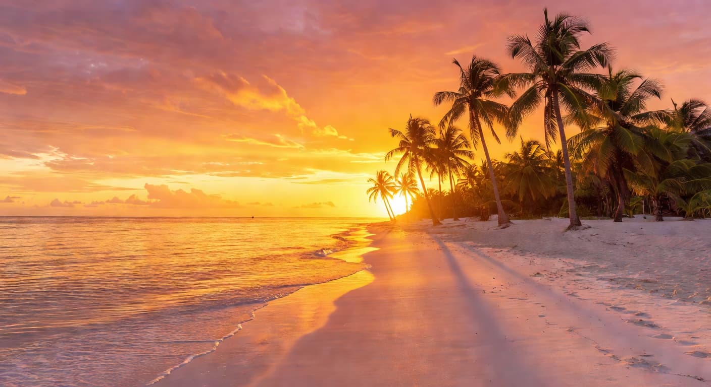 Golden sunset over Grand Anse Beach