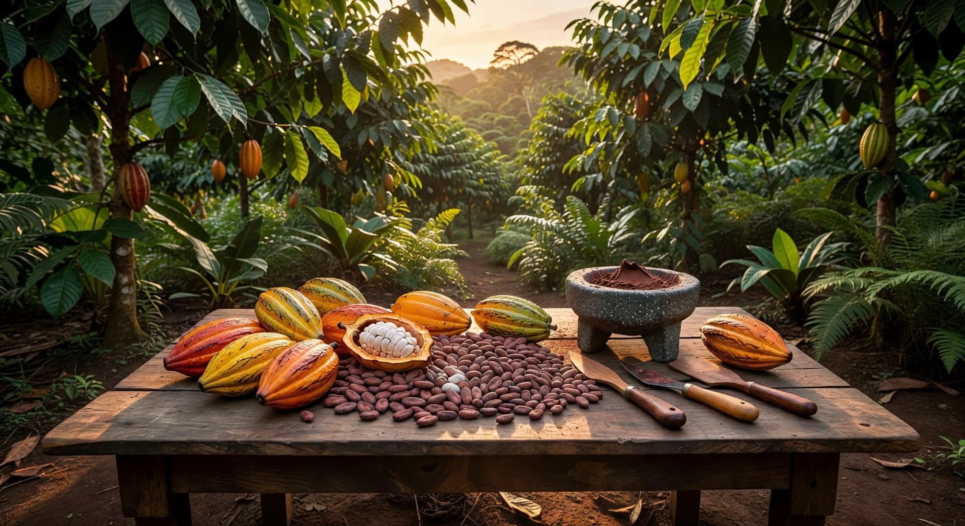 Cacao pods and chocolate making at Belmont Estate Grenada